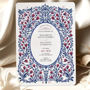 Elegant Floral Burgundy and Navy Wedding Invitation
