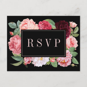 Elegant Floral Burgundy Black Wedding RSVP Postcard