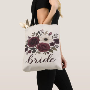 Elegant Floral Burgundy Bride Tote Bag