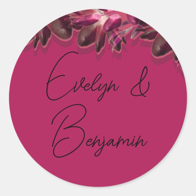  Elegant Floral Burgundy Classic Round Sticker (Front)