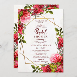 Elegant Floral Burgundy Gold Frame Bridal Shower Invitation