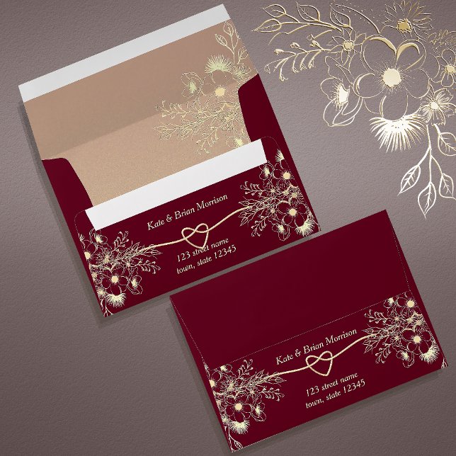 Elegant Floral Burgundy Gold Wedding Envelope (Creator Uploaded)