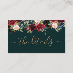 Elegant Floral Burgundy Green Jewel Tone Wedding Enclosure Card