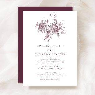 Elegant Floral Burgundy Merlot Vintage Wedding Invitation