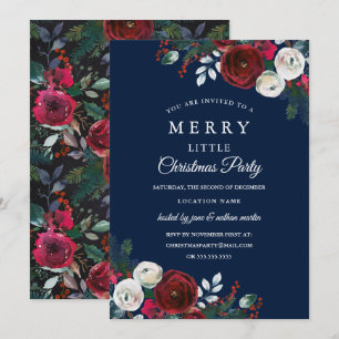 Elegant Floral Burgundy Navy Christmas Party Invitation