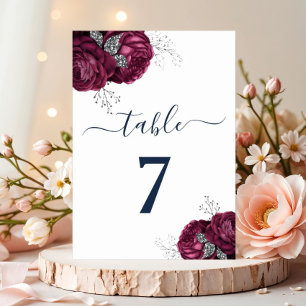Elegant Floral Burgundy Peonies Table Number