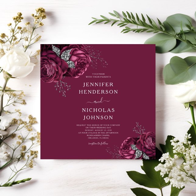 Elegant Floral Burgundy Peonies Wedding Invitation (Elegant Floral Burgundy Peonies Wedding Invitation)