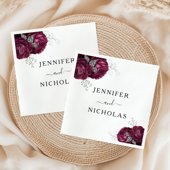 Elegant Floral Burgundy Peonies Wedding Napkin (Elegant Floral Burgundy Peonies Wedding Napkins)