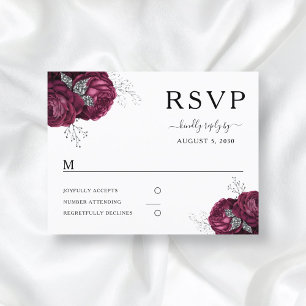 Elegant Floral Burgundy Peonies Wedding RSVP Postcard