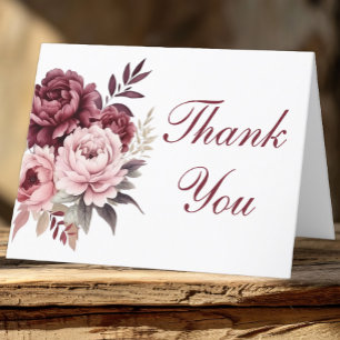 Elegant Floral Burgundy Peony Wedding Thank You Card