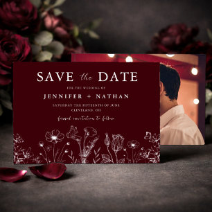 Elegant Floral Burgundy Save the Date Card 