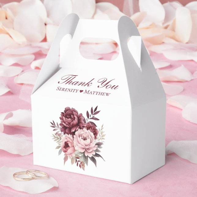 Elegant Floral Burgundy Watercolor Peony Wedding Favour Box (Wedding)