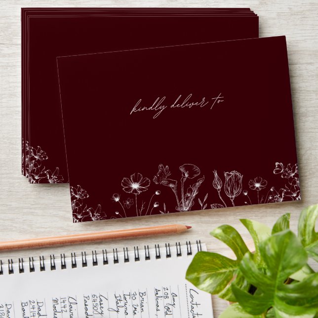 Elegant Floral Burgundy Wedding  Envelope (Stacked)