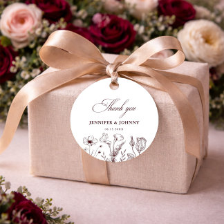 Elegant Floral Burgundy Wedding Favor Tags