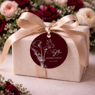 Elegant Floral Burgundy Wedding Favour Tags