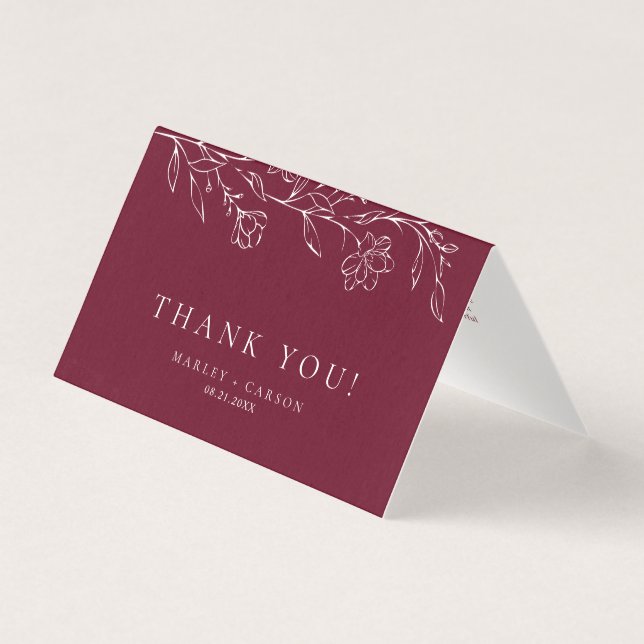 Elegant Floral Burgundy Wedding Folded Thank You (Front)