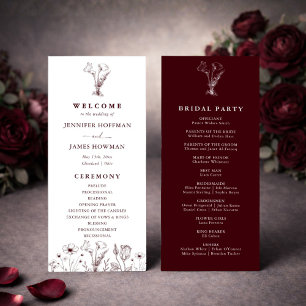 Elegant Floral Burgundy Wedding  Program