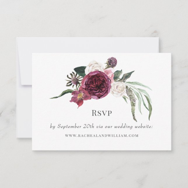 Elegant Floral Burgundy Wedding RSVP Card (Front)