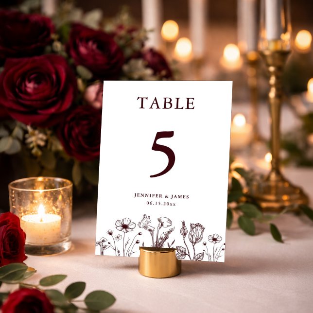 Elegant Floral Burgundy Wedding  Table Number (Creator Uploaded)