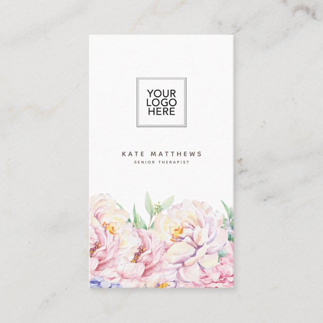 Elegant Floral Business Card with QR code  (Front)