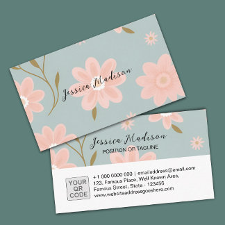 Elegant Floral Business Card with QR Code | DP7