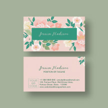 Elegant Floral Business Card with QR Code | DP7