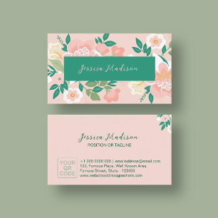Elegant Floral Business Card with QR Code   DP7