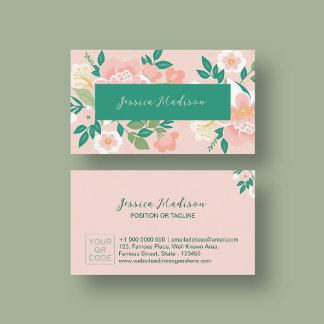 Elegant Floral Business Card with QR Code | DP7