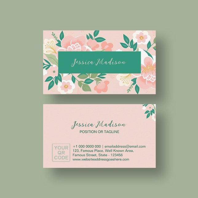 Elegant Floral Business Card with QR Code | DP7 (best premium business card template for business woman home business diy business )