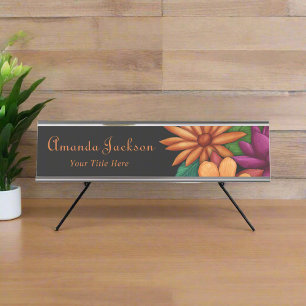 Elegant Floral Business Name Office Script  Desk Name Plate