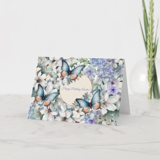Elegant Floral & Butterflies Birthday Card (Front)