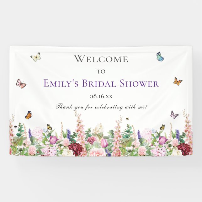 Elegant Floral & Butterflies Bridal Shower Banner (Horizontal)