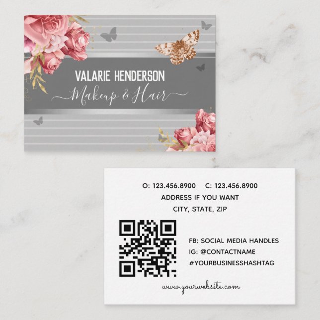 Elegant Floral Butterflies Business Website  Card (Front/Back)