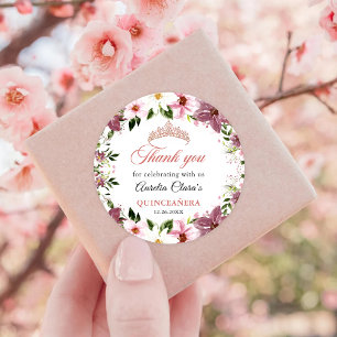 Elegant Floral Butterflies Quinceañera Classic Round Sticker