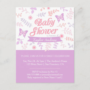 Elegant Floral Butterfly Baby Shower Invitations