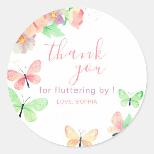 Elegant Floral Butterfly Birthday Classic Round Sticker