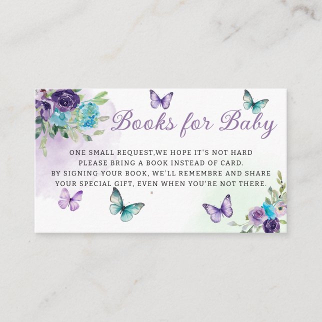 Elegant Floral Butterfly Books for Baby Shower Enclosure Card (Front)