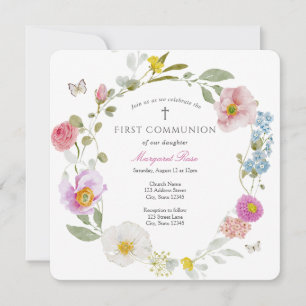 Elegant Floral Butterfly Communion Invitation