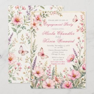 Elegant Floral Butterfly Engagement Invitation