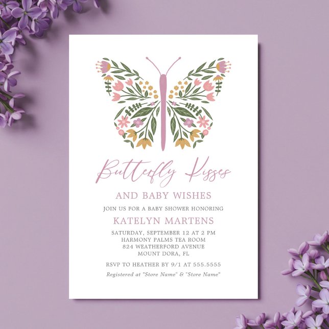 Elegant Floral Butterfly Kisses Baby Shower Invitation (Creator Uploaded)