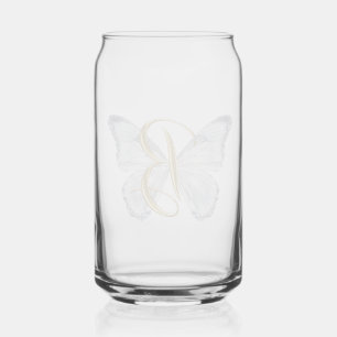 Elegant Floral Butterfly Letter B - Artistic Monog Can Glass