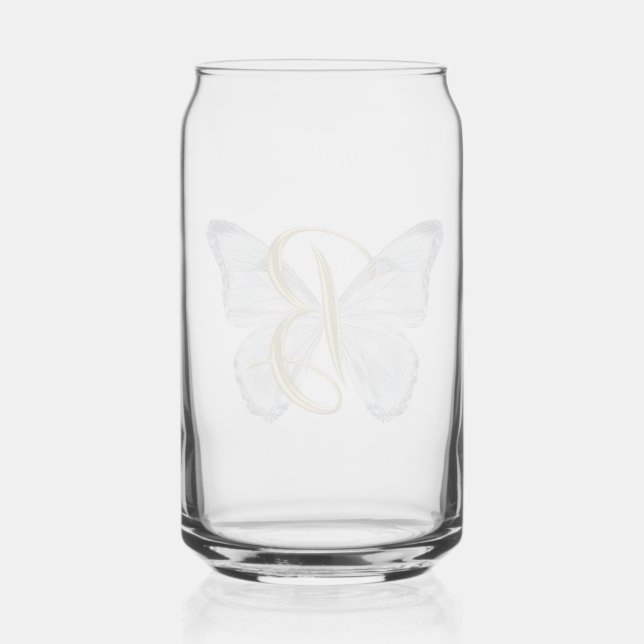 Elegant Floral Butterfly Letter B - Artistic Monog Can Glass (Front)