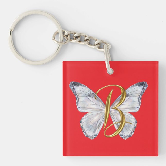 Elegant Floral Butterfly Letter B - Artistic Monog Key Ring (Front)