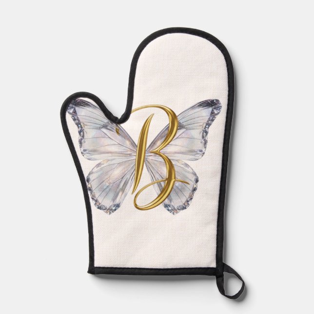 Elegant Floral Butterfly Letter B - Artistic Monog Oven Mitt (Front)