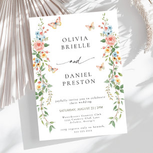 Elegant Floral Butterfly Pastel Garden Wedding  Invitation