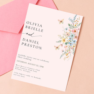 Elegant Floral Butterfly Pastel Garden Wedding  Invitation
