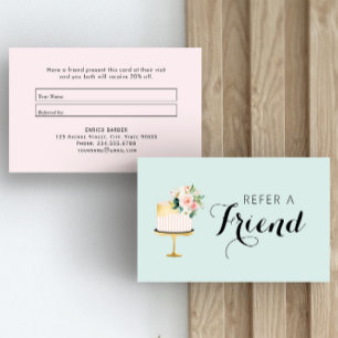 elegant floral cake bakery referral business card