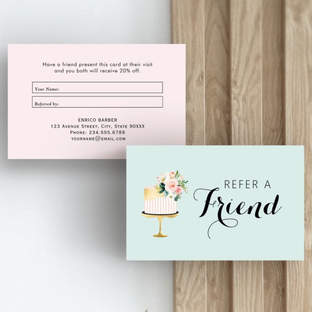 elegant floral cake bakery referral business card (Creator Uploaded)