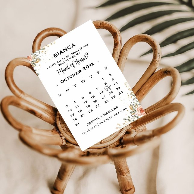 Elegant floral calendar maid of honour proposal   invitation (Creator Uploaded)