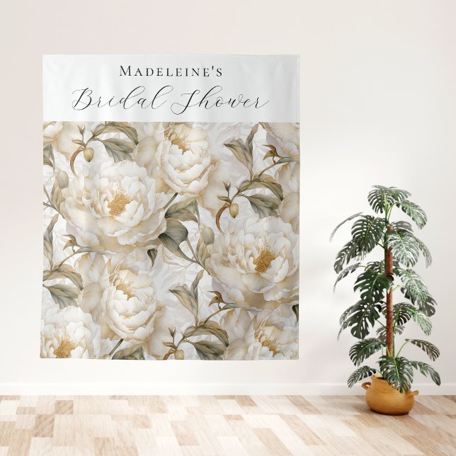Elegant Floral Calligraphy Peonies Bridal Shower Tapestry (Creator Uploaded)
